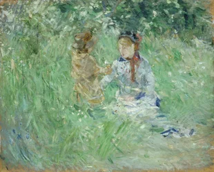 Femme et enfant dans un pré à Bougival, 1882