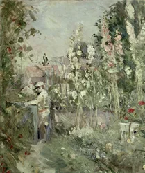 Jeune garçon dans les roses trémières