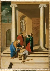 Dans le temple, les apôtres Pierre et Jean guérissent un paralytique (peinture)