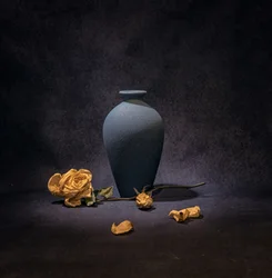 Nature morte à la rose bleu foncé