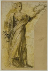 Femme Debout avec Couronne de Laurier