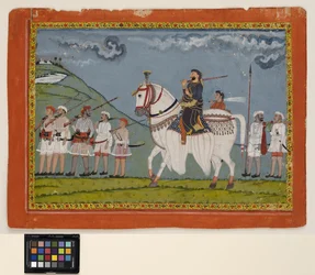 Kunwar Dhan Singh sur son cheval tacheté