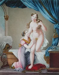 Femme sortant de son bain, assistée par sa servante, vers 1820