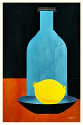 Bouteille bleue, citron jaune
