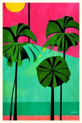 Ciel rose et palmiers tropicaux