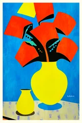 Fleurs rouges, vase jaune