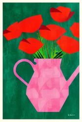 Des coquelicots rouges dans un vase rose