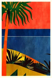 Coucher de soleil sous les palmiers tropicaux
