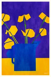 Fleurs jaunes, pichet bleu