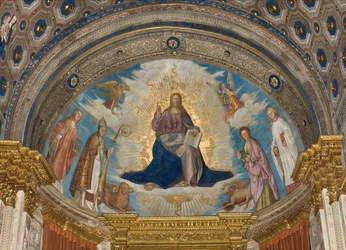 Abside, Catino Abside, Boccaccio Boccaccino, Pantocrator parmi les Saints Marcellin, Imerio, Omobono, Pierre Exorciste