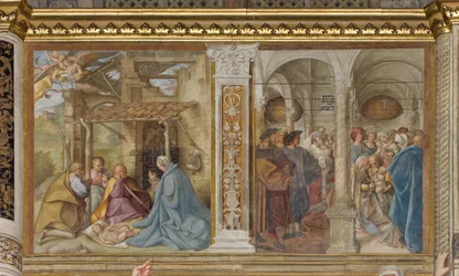 Aave central, quatrième travée nord, Adoration des bergers, Circoncision, Boccaccio Boccaccino 1516-17