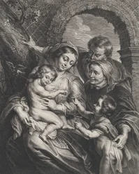 La Sainte Famille avec Sainte Élisabeth et le petit Saint Jean-Baptiste, tenant..., vers 1600-59