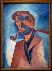 Fumeur (autoportrait). Peinture de Bohumil Kubišta (1884-1918), 1910. Art tchèque du 20e siècle. Palais des Foires, Prague (République tchèque).