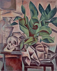 Nature morte montrant un crâne