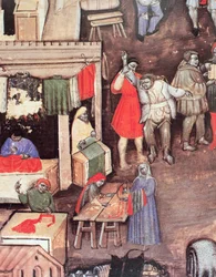 Marchands de tissus sur un marché, du manuscrit 