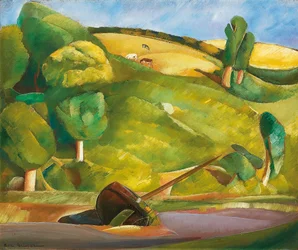Voilier dans un paysage cubiste, début des années 1920