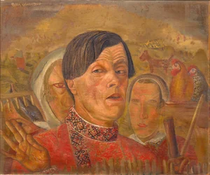 Autoportrait avec le coq et la poule, vers 1924