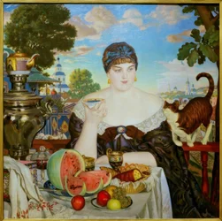 Femme de marchand prenant le thé