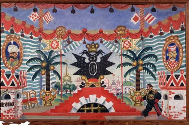 Décor de scène pour la pièce de théâtre La puce par E. Zamyatin, 1925-1926