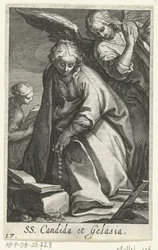 Sainte Candida et sainte Gelasia comme ermites avec ange (Kluizenaressen, Sacra Eremus Ascetriarum)