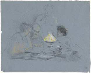 A. Grandmont et trois figures, lisant à la lumière d