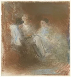 A. Grandmont avec un livre et deux femmes