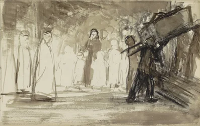 Service funéraire avec un cercueil porté devant les spectateurs