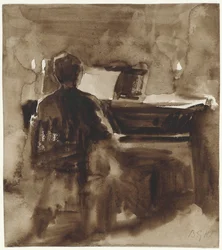 Pianiste à la lumière des bougies