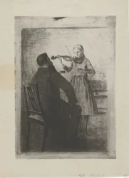 Fille jouant du violon et un homme