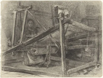 Métier à tisser et une femme en arrière-plan