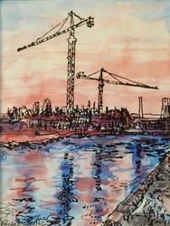 Soirée sur le canal avec grues