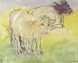 Jeunes taureaux dans le pré, 1983