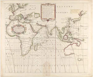 Nouvelle et correcte carte marine du monde entier montrant les variations de la boussole telles qu