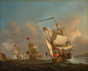 Un yacht royal avec une flotte se mettant en route par une brise, vers 1720