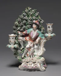 Candélabre avec berger et chien, Manufacture de porcelaine de Derby (période Chelsea-Derby), vers 1775