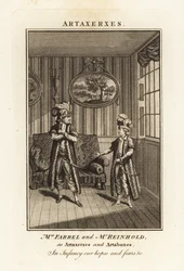 Mme Margaret Farrel et M. Charles Frederick Reinhold en costume persan comme Artaxerxes et Artabanes dans l