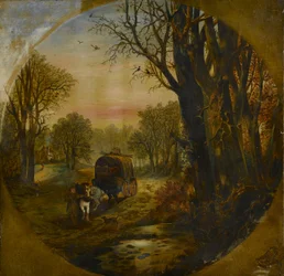 Paysage boisé avec chariot, milieu du 19e siècle