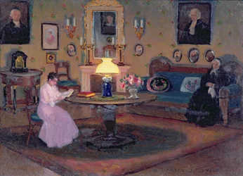 Fille lisant à sa grand-mère
