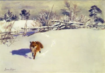 Un renard dans la neige (huile sur toile)