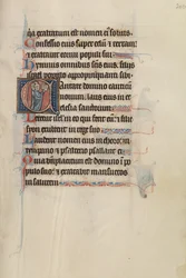 Initiale C : Trois ecclésiastiques chantant à partir d