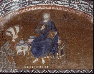 Le donateur Théodore Métochites présente son église au Christ (Mosaïque de 1310-1320)