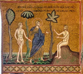 Dieu présente Ève à Adam, mosaïque byzantine, XII-XIIIe siècle, sur la contre-façade