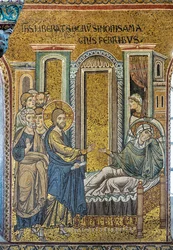 Jésus guérissant la belle-mère de Simon de la fièvre, mosaïque byzantine, Épisodes de la vie du Christ, XII-XIII siècles