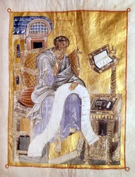 Saint Marc représenté dans un manuscrit byzantin du XIIIe siècle, Londres, Victoria and Albert Museum.
