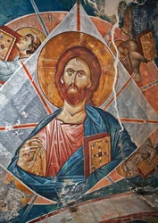 Salvator Mundi (Sauveur du Monde) - Peinture de Damiane (actif au 14ème siècle) - 14ème siècle - Fresque - Monastère Saint-Georges, Ubisi (Géorgie)
