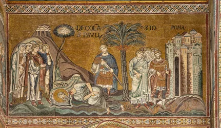 Décapitation de Saint Paul à Rome, mosaïque byzantine, XII-XIII siècles dans le transept nord