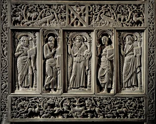 Art byzantin : « Saint Jean-Baptiste et les quatre évangélistes » détail inférieur de la chaire de l