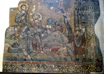 Jésus entrant à Jérusalem le dimanche des Rameaux, église de la Nativité, Bethléem (mosaïque)
