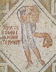 Détail de pavement représentant un maçon, mosaïque