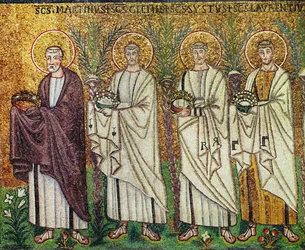 Saint Martin de Tours conduisant un groupe de saints martyrs Mosaïque, VIe siècle (mosaïque)
